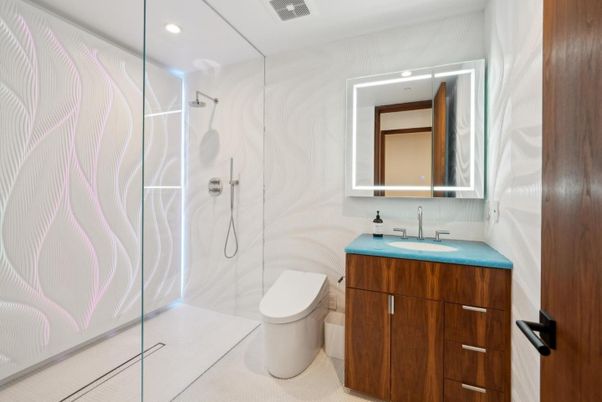 Bathroom, Glass Shower, Interior, Recessed Lighting