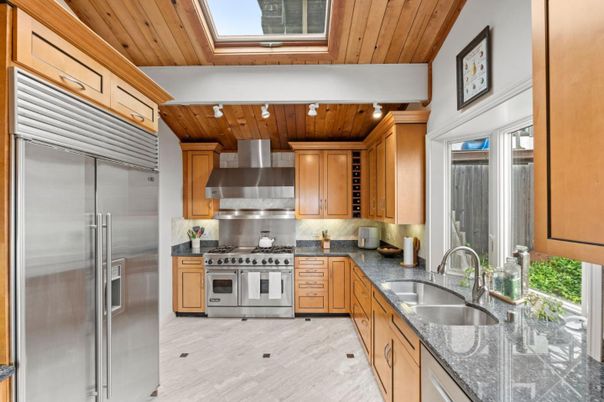Interior, Kitchen, Stainless Steel Appliances, Wooden Ceilings, Wood Texture Flooring