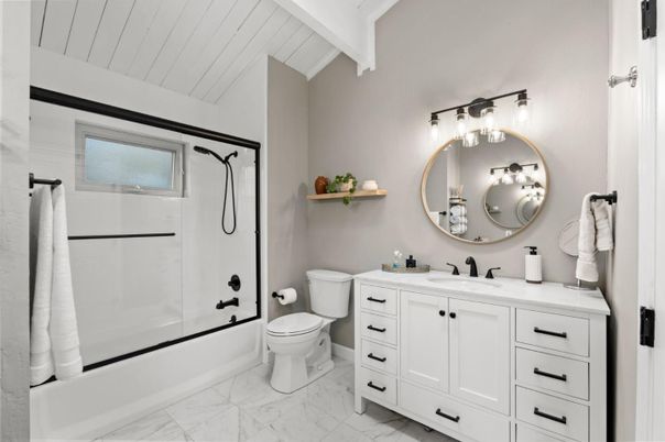 Bathroom, Dual Sink Vanities, Glass Shower, Interior, Marble