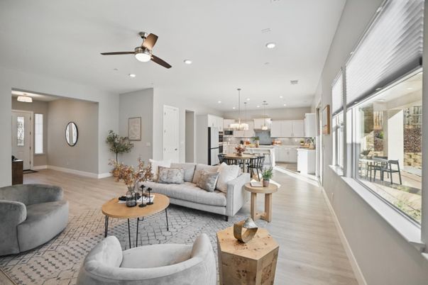 Dining room, Interior, Kitchen, Living room, Pendant Lights, Recessed Lighting, Stainless Steel Appliances, Wood Texture Flooring