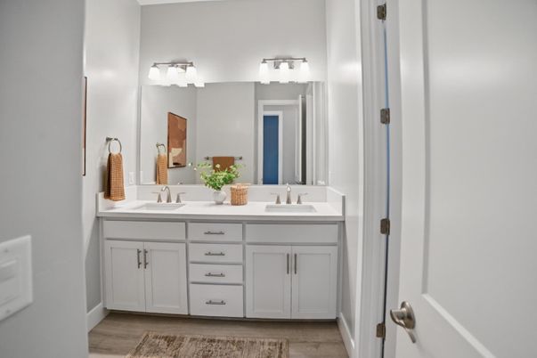 Bathroom, Dual Sink Vanities, Interior, Wood Texture Flooring
