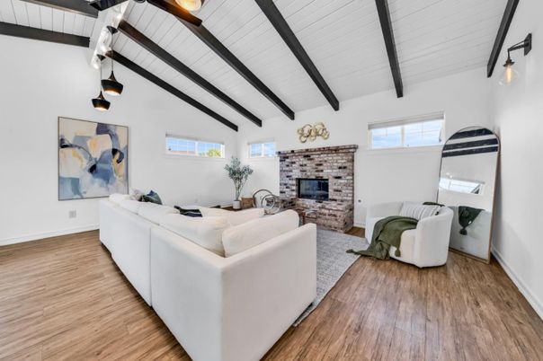 Fireplace, Interior, Living room, Wooden Beams, Wood Texture Flooring