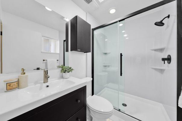 Bathroom, Glass Shower, Interior, Recessed Lighting