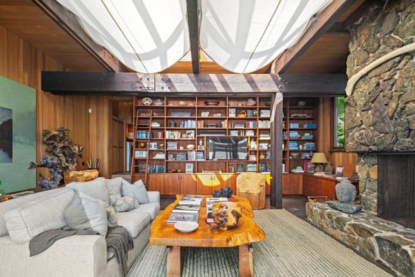 Fireplace, Interior, Living room, Stone Walls, Wooden Walls