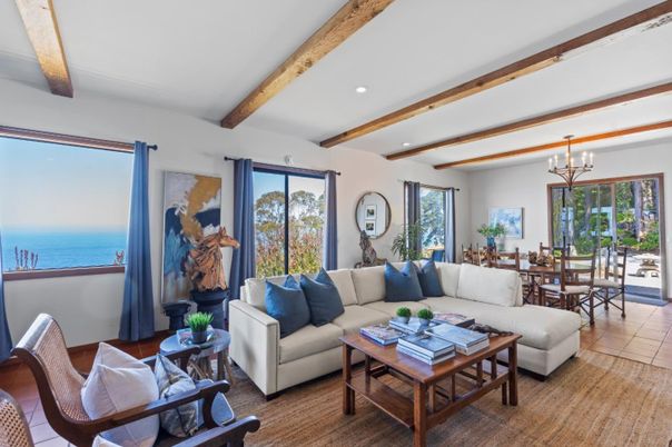 Dining room, Interior, Living room, Recessed Lighting, Water, Wooden Beams