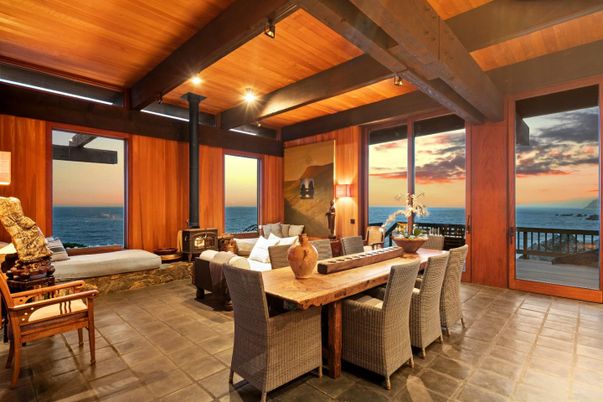 Dining room, Interior, Water, Wooden Beams, Wooden Ceilings, Wooden Walls
