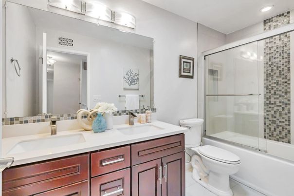 Bathroom, Dual Sink Vanities, Glass Shower, Interior, Recessed Lighting