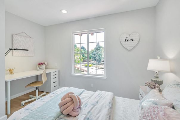 Bedroom, Home Office, Interior, Recessed Lighting, Wood Texture Flooring