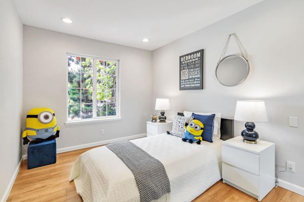 Bedroom, Interior, Recessed Lighting, Wood Texture Flooring