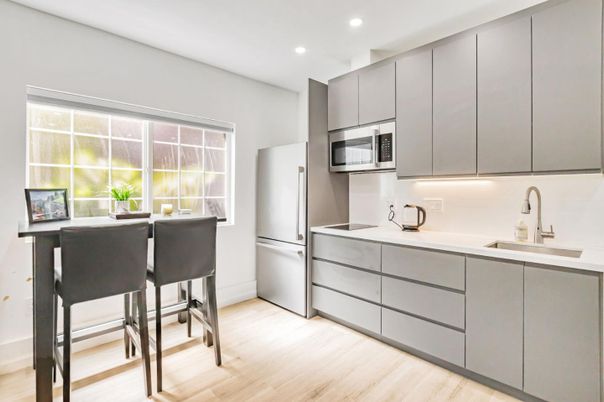 Interior, Kitchen, Recessed Lighting, Wood Texture Flooring