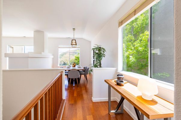 Dining room, Interior, Pendant Lights, Wood Texture Flooring