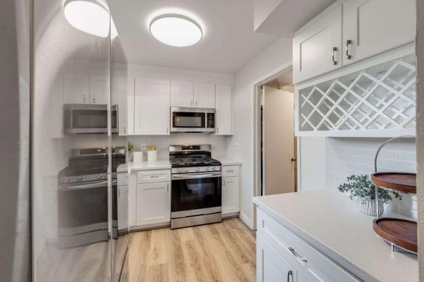 Interior, Kitchen, Stainless Steel Appliances, Wood Texture Flooring