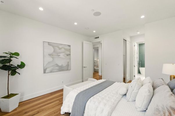 Bedroom, Interior, Recessed Lighting, Wood Texture Flooring