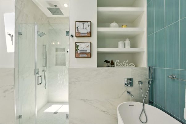 Bathroom, Glass Shower, Interior, Marble Walls