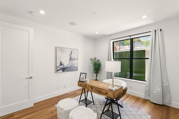 Home Office, Interior, Recessed Lighting, Wood Texture Flooring