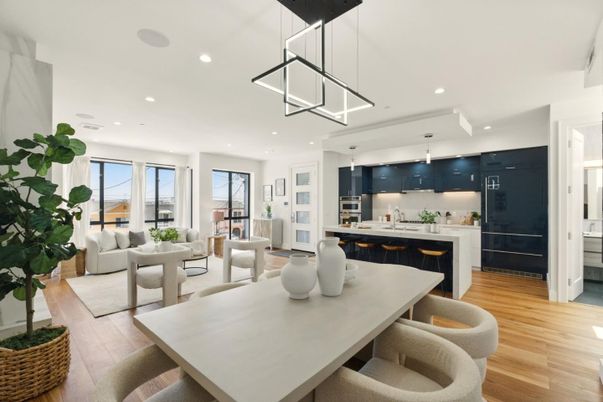 Dining room, Interior, Kitchen, Living room, Pendant Lights, Recessed Lighting, Wood Texture Flooring