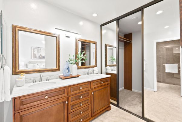 Bathroom, Dual Sink Vanities, Glass Shower, Interior, Recessed Lighting