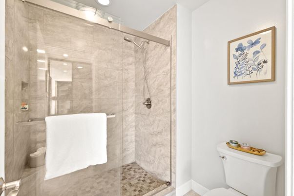 Bathroom, Glass Shower, Interior, Recessed Lighting