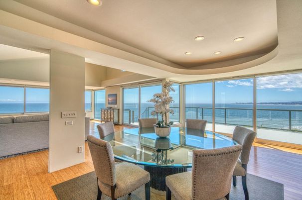 Dining room, Interior, Recessed Lighting, Water, Wood Texture Flooring