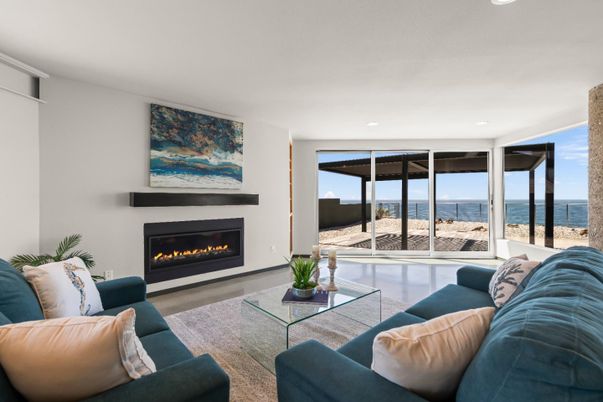 Fireplace, Interior, Living room, Recessed Lighting, Water