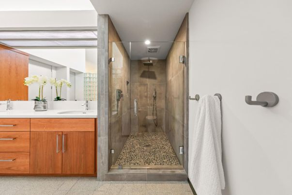 Bathroom, Glass Shower, Interior, Recessed Lighting