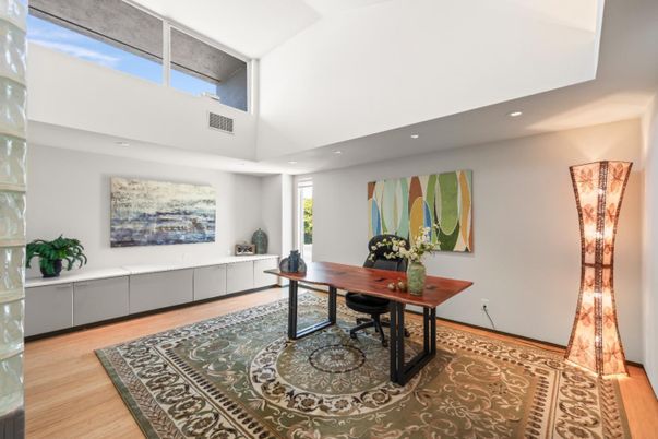 Home Office, Interior, Recessed Lighting, Wood Texture Flooring