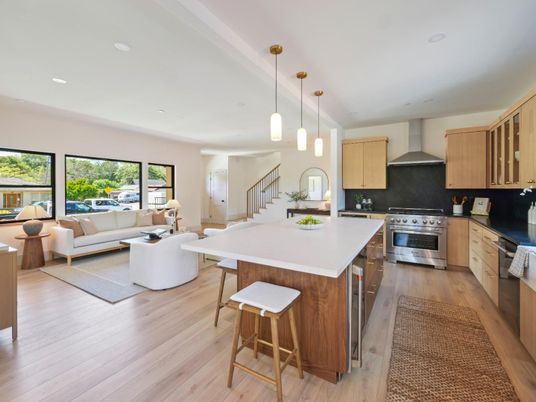 Interior, Kitchen, Living room, Pendant Lights, Recessed Lighting, Stainless Steel Appliances, Wood Texture Flooring