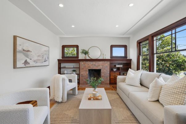 Fireplace, Interior, Living room, Recessed Lighting, Stone Walls
