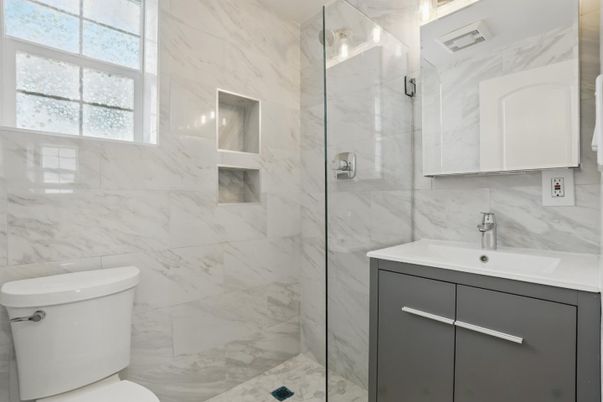 Bathroom, Glass Shower, Interior, Marble Walls