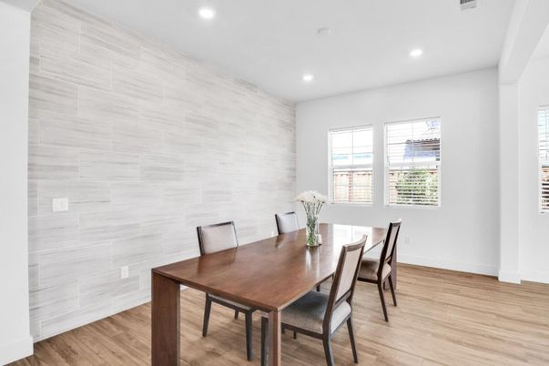 Dining room, Interior, Recessed Lighting, Wood Texture Flooring