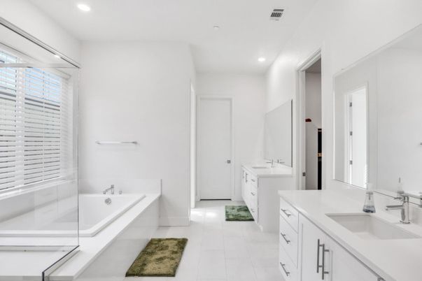 Bathroom, Dual Sink Vanities, Glass Shower, Interior, Recessed Lighting