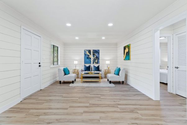 Interior, Living room, Recessed Lighting, Wood Texture Flooring
