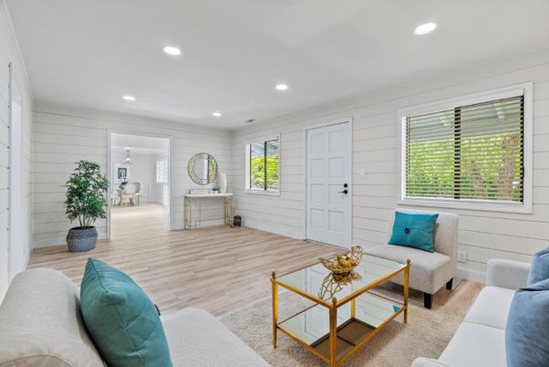 Interior, Living room, Recessed Lighting, Wood Texture Flooring