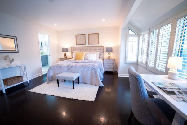 Bedroom, Home Office, Interior, Recessed Lighting, Wood Texture Flooring