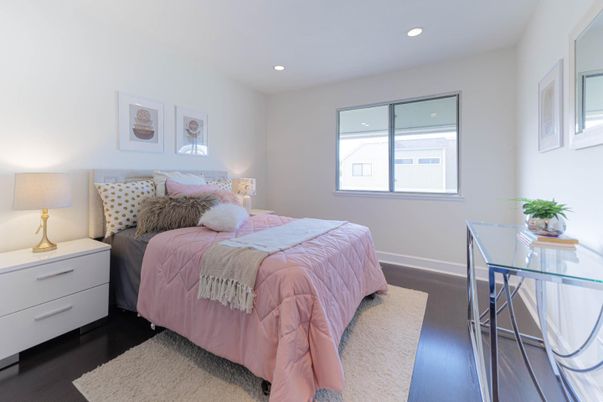 Bedroom, Interior, Recessed Lighting, Wood Texture Flooring