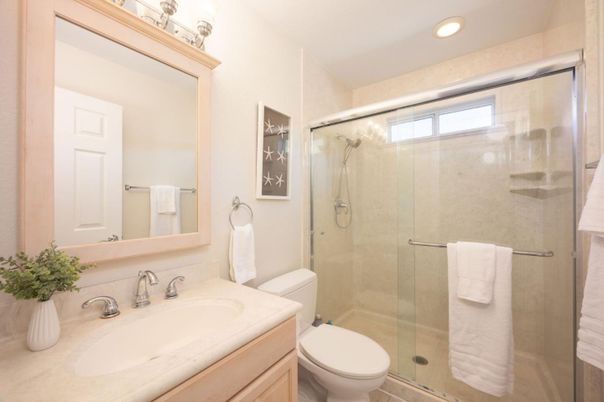 Bathroom, Glass Shower, Interior, Recessed Lighting