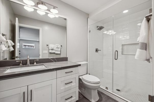 Bathroom, Glass Shower, Interior, Recessed Lighting