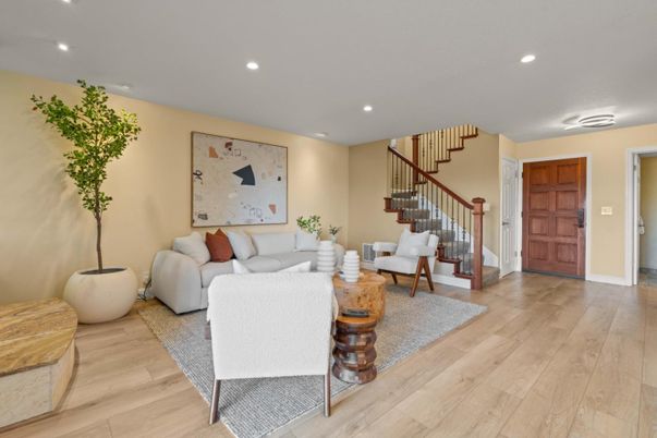 Interior, Living room, Recessed Lighting, Wood Texture Flooring