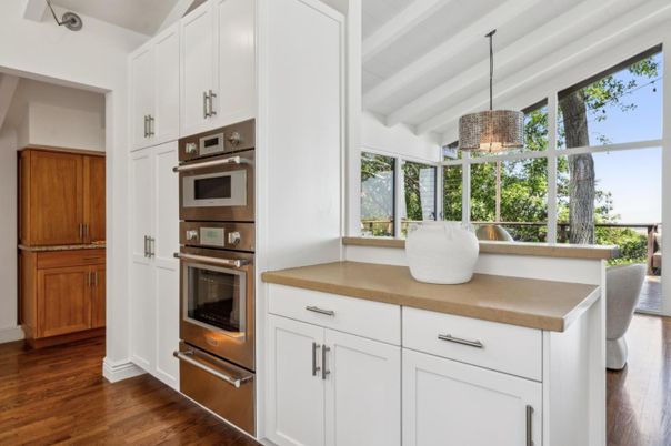 Interior, Kitchen, Pendant Lights, Stainless Steel Appliances, Wood Texture Flooring