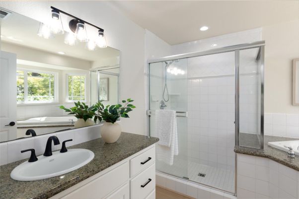 Bathroom, Glass Shower, Interior, Recessed Lighting
