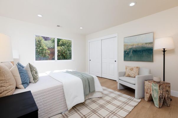 Bedroom, Interior, Recessed Lighting, Wood Texture Flooring