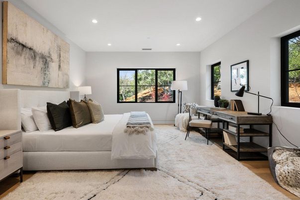 Bedroom, Interior, Recessed Lighting, Wood Texture Flooring