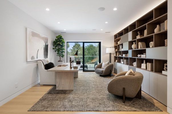Home Office, Interior, Recessed Lighting, Wood Texture Flooring