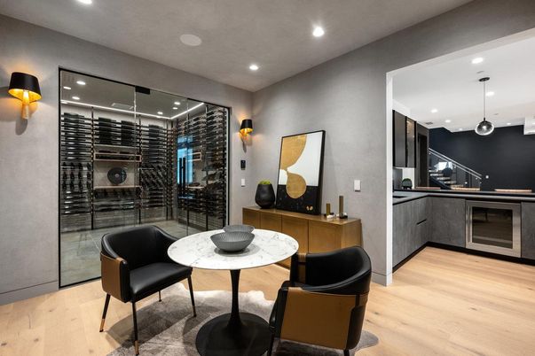 Interior, Pendant Lights, Recessed Lighting, Wine Storage, Wood Texture Flooring