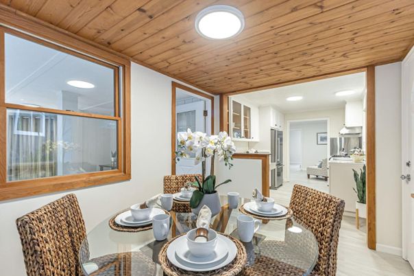 Dining room, Interior, Kitchen, Recessed Lighting, Wooden Ceilings