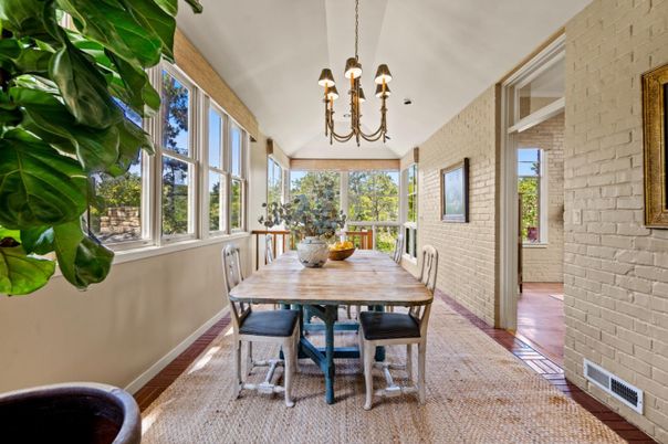 Chandelier, Dining room, Interior, Pendant Lights, Stone Walls, Wood Texture Flooring