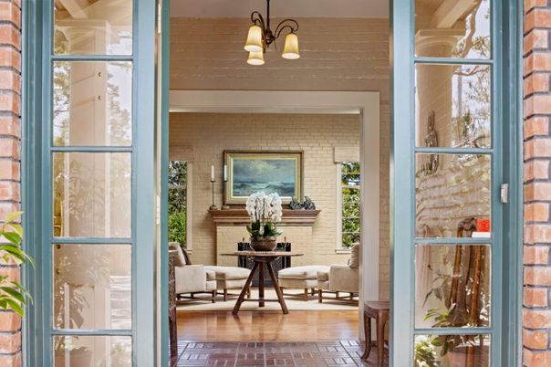 Chandelier, Interior, Stone Walls, Wood Texture Flooring