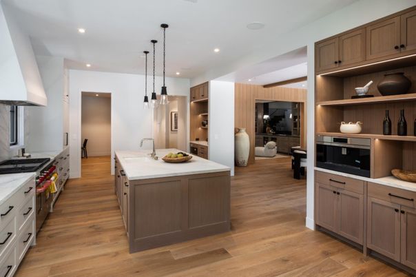 Interior, Kitchen, Living room, Pendant Lights, Recessed Lighting, Stainless Steel Appliances, Wood Texture Flooring