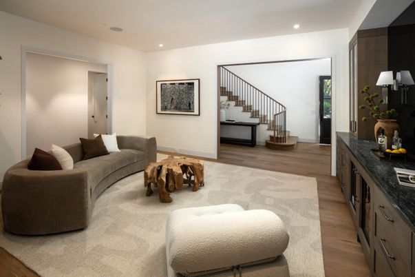 Interior, Living room, Recessed Lighting, Wood Texture Flooring