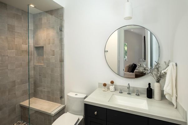 Bathroom, Glass Shower, Interior, Recessed Lighting